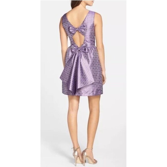 Wendy Bird Erin Fetherston Size 4 Sleeveless Purple Gold Cut Out Bow Dress - Picture 3 of 14